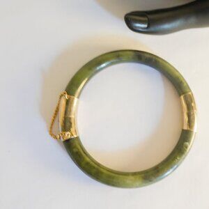 Vintage Nephrite Jade Hinged Bangle Bracelet